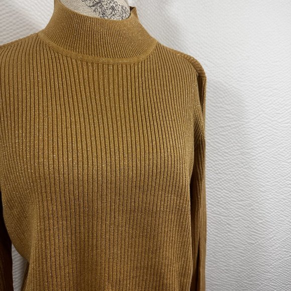 Classic Elements gold metallic shimmer sweater size X-large mock turtleneck NWT - Picture 2 of 8
